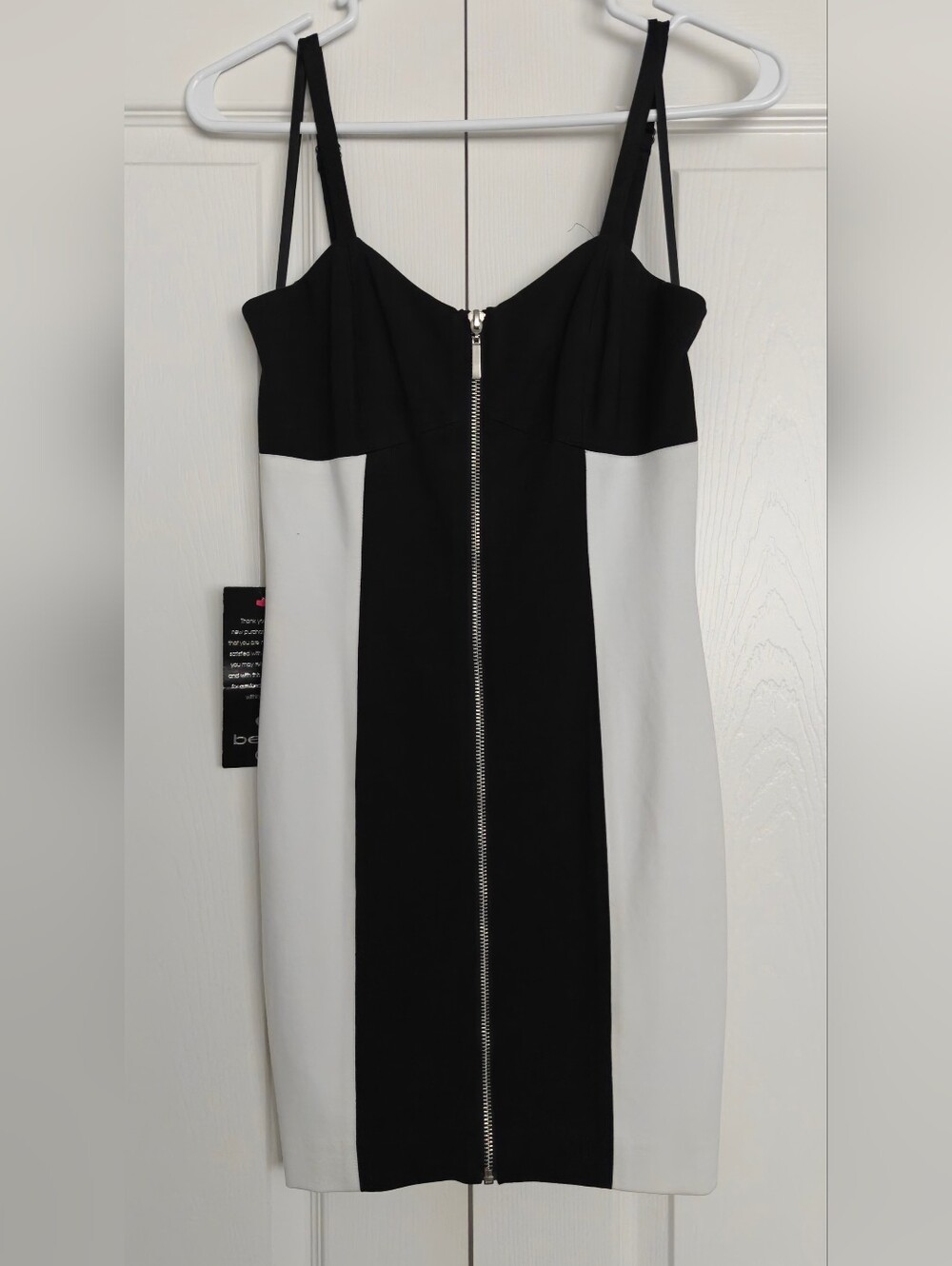 bebe Black and White Zip-Front Mini Dress, Size XS